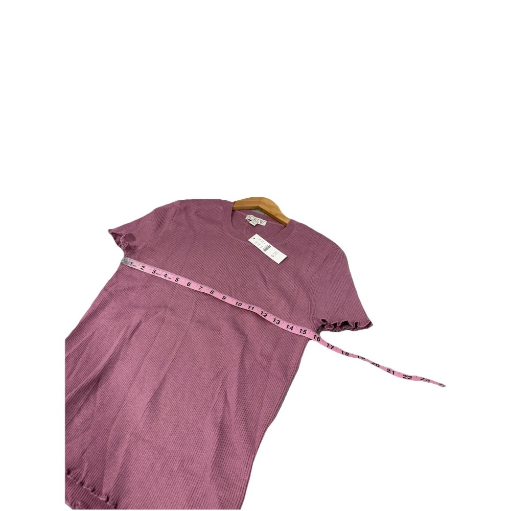 J Crew Ruffle Trim Mauve Sweater Pullover Ribbed TENCEL Lyocell Blend Womens L - Picture 6 of 7